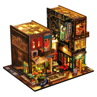 Miniature de bibliothèque en bois style européen vintage à faire soi-même, modèle de maison de poupée, décoration rétro artisanale pour la maison, cadeau