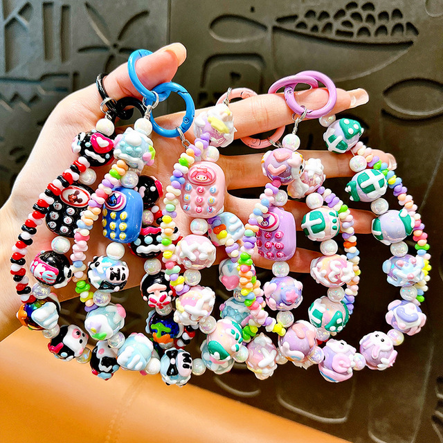 Cute Small Doll Decorative Bag Hanging Strap Wrist Lost Proof Beaded Pendant Key Chain Hand Painted Beaded Mobile Phone Chain