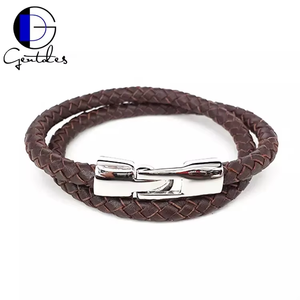 जेंटस गहने व्यक्तिगत स्टेनलेस स्टील ब्रेसलेट पुरुषों चमड़े के कंगन फैशन काले चमड़े के कंगन - Product Image 2