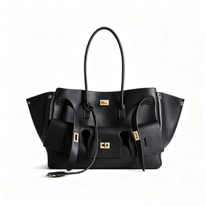 Sac fourre-tout en cuir véritable noir, grande capacité, avec poignée supérieure, sac à bandoulière, fermeture métallique, résistant à l'eau, minimaliste, pour usage quotidien - Product Image 1