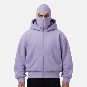 Zipper Balaclava Hoodie <b>Men</b> Winter Streetwear <b>Half</b> <b>Zip</b> Fleece Face Cover Hooded <b>Jacket</b> 100% Cotton Oversized Embroidered Custom - Product Image 1