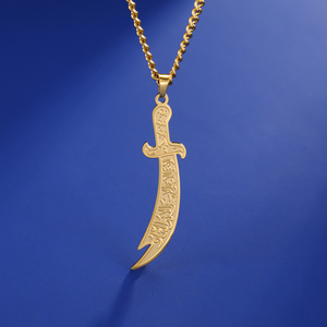Islamico Imam Ali Zulfiqar collana ciondolo spada in acciaio inox arabica calligrafia Muslim collane <span class=keywords><strong>gioielli</strong></span> religiosi - Product Image 2