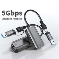 5000Mbps 2in1 type-c et adaptateur US-A vers Ethernet 5Gbps aluminium USB 3.0 vers RJ45 réseau informatique Internet LAN Dongle pour ordinateur portable