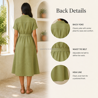 Robes décontractées pour femmes Yegao en lin/coton, mi-longues, à manches courtes, lavables, couleur unie, personnalisables, faible MOQ, vente en gros, été, OEM
