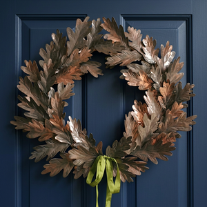 Couronne rustique artisanale en métal feuille de chêne, ronde, décorative, fleurs naturelles, non éclairée, emballage monopièce - Product Image 6