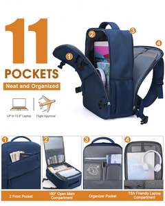 Waterproof Portable & Durable 20L-25L Laptop <b>Backpack</b> Large Capacity <b>Flight</b> Approved Travel Bag with 180° Zipper Closure - Product Image 3