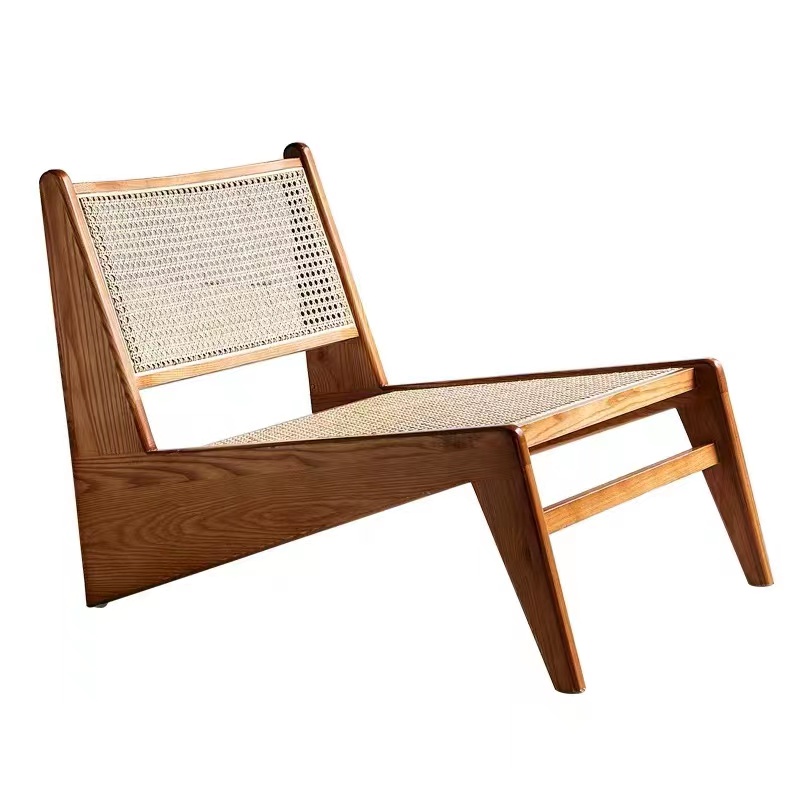 Modern single living room oak wood rattan wicker leisure indoor home furniture lounge chair