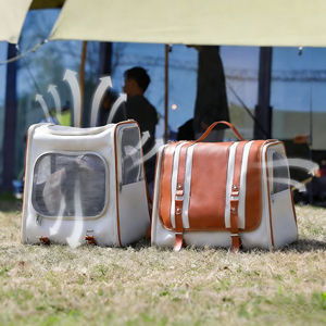 Bolsa de transporte para mascotas de cuero a rayas, bolsa de viaje para gatos, de lujo y transpirable - Product Image 3