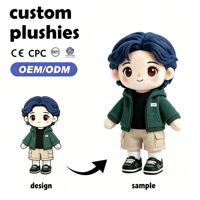 Poupée en peluche unisexe en coton personnalisée OEM ODM, figurine streetwear sur mesure avec casquette, veste et jean pour mascotte de marque ou cadeau