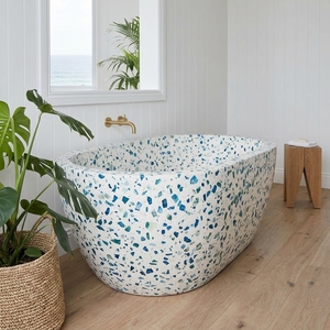 YDSTONE Terrazzo Artificiel Écologique Blanc avec Particules Bleues pour Baignoire, Terrazzo Inorganique Personnalisable pour Meuble de Salle de Bain - Product Image 3
