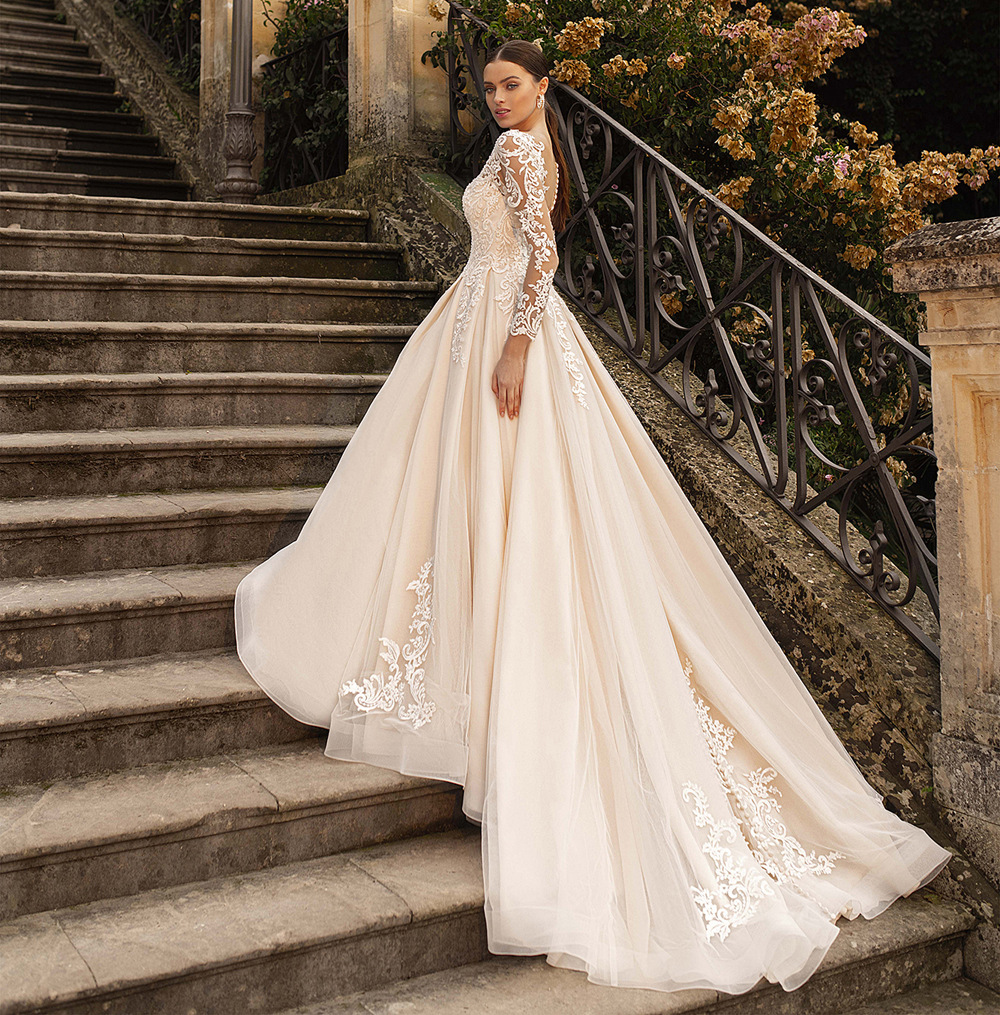 Shop Our Long Sleeve Lace U-Neck Bridal Gown Wedding Dress Shop Our Long Sleeve Lace U-Neck Bridal Gown Wedding Dress