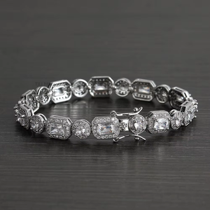 Rectangle Square Mix and <b>Match</b> Tennis <b>Bracelet</b>, Copper Inlaid Zirconium Hip-hop Splicing <b>Bracelet</b>. Tanjing Fashion - Product Image 3