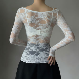 Sexy Sheer Lace <b>Mesh</b> <b>Top</b> Women Street Y2K One Shoulder See Through Slim Fit <b>Long</b> <b>Sleeve</b> Club Party Inner <b>Top</b> Outfit - Product Image 5