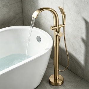 Colonne de douche autoportante d'extérieur en laiton noir mat avec douchette pluie pour piscine, jardin, plage - Product Image 3