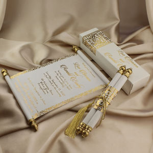 Nicro Basso MOQ Design Gratuito Stile Reale Stampa a Caldo Oro Scatola Unica con Nappa Inviti di Nozze a Rotolo in Carta Pergamena - Product Image 2