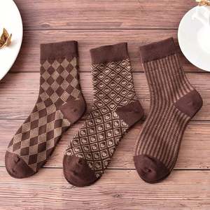 Autumn Winter Fashion Mid Tube Sheer Socks for Women Coffee Color Retro Style 5 Toe Knitted Breathable Logo Cuff for Daily Use - Product Image 4