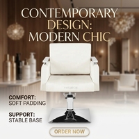 Fauteuil de Barbier Classique en Cuir Blanc, Équipement de Coiffure Durable, Mobilier de Salon Confortable