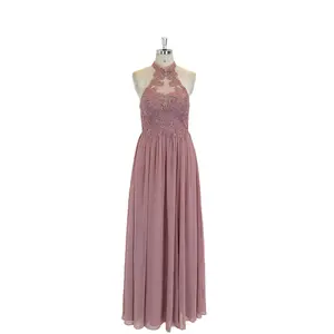 TEENYEE Vestidos de dama de honra de chiffon mais populares, vestido longo rosa empoeirado, vestido de noiva elegante, vestido de baile