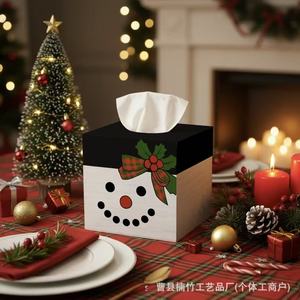Caja de pañuelos de madera navideña con diseño de muñeco de nieve, decoración de mesa, organizador de almacenamiento, capacidad de 12L, regalo artesanal de madera maciza - Product Image 3