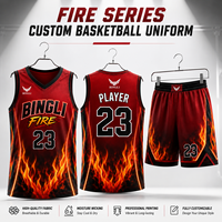 Uniforme de Baloncesto Personalizado Serie FIRE con Diseño Gráfico de Llamas, Sublimación Completa, para Clubes, Ligas y Equipos de Torneos