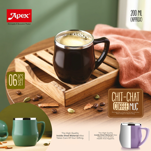 ANAX Chit-Chat Coffee <b>Mug</b> Set 6 Pcs 200 Ml Plastic With Stainless Steel Inner Modern Design Gift <b>Box</b> Included - Product Image 1