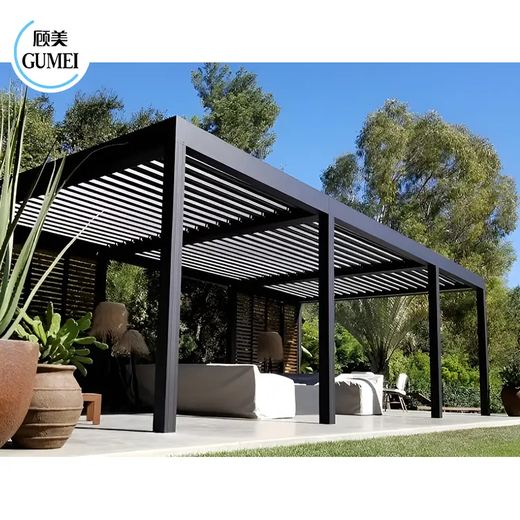 Juegos de pérgola de jardín de lujo personalizados Muebles de exterior de terraza con lumbrera eléctrica de aluminio