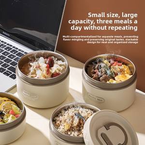 Boîte à <span class=keywords><strong>lunch</strong></span> isotherme en acier inoxydable 304 avec couvercle, design multicouche, compatible micro-ondes et grande capacité, sac de transport pour employés de bureau - Product Image 4