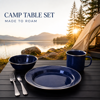 Ensemble de vaisselle de camping en émail bleu marine, assiette, bol, tasse et cuillère pour pique-nique en plein air, logo personnalisé, fournisseur en gros, usine