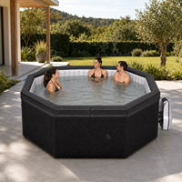 Baignoires de spa octogonales en mousse écologique personnalisées pour 6 personnes, bain à remous en rotin noir avec système de massage à bulles et pompe externe