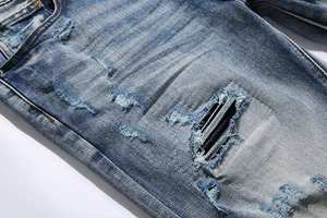 Custom Designer Slim Fit Stretch Embroidery fashion Skinny Style <b>Men</b> Ripped Denim <b>Jeans</b> - Product Image 5