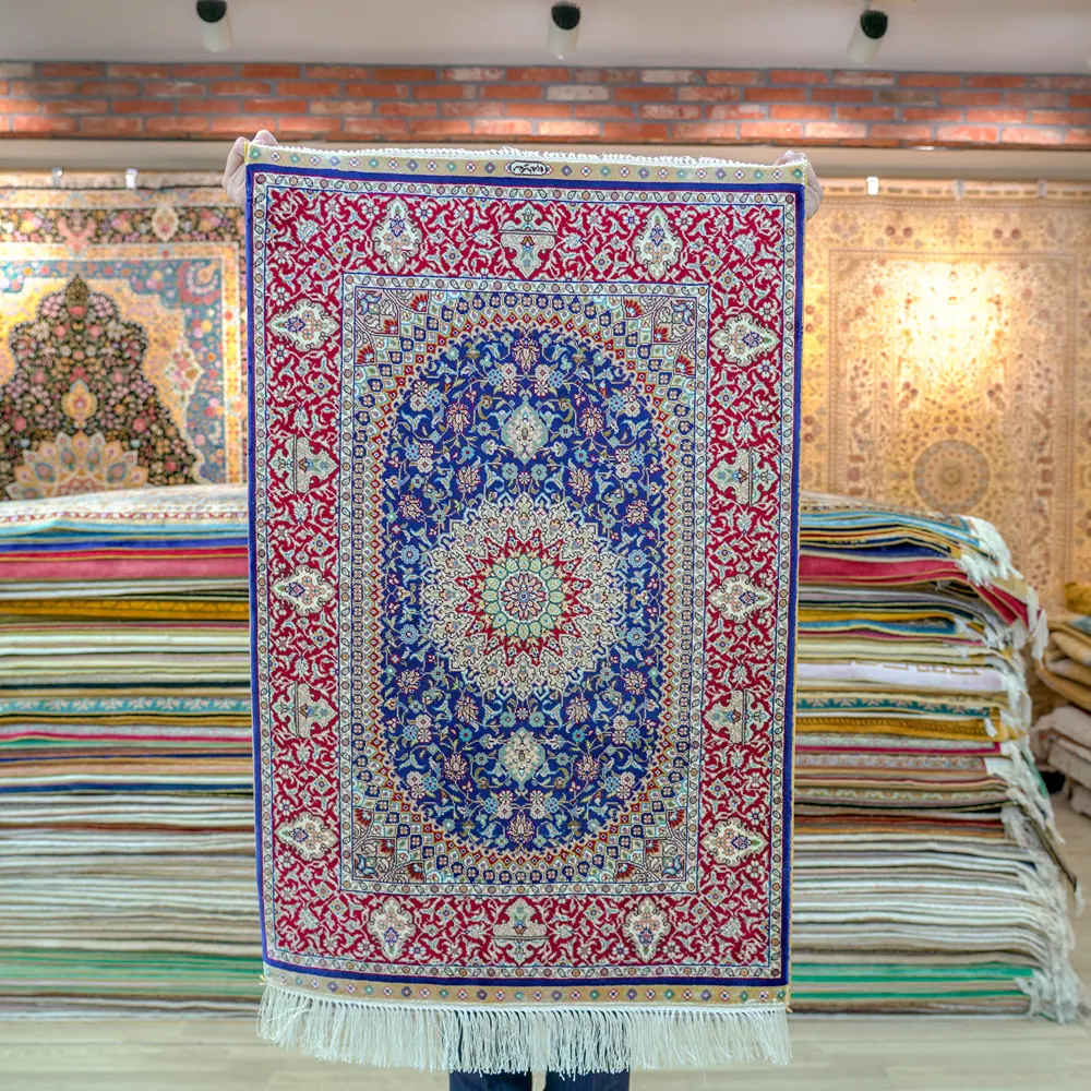 ييلونغ 2 "x 3" قم البساط 100% الحرير بساط فارسي اليدوية كاشان الحرير البساط