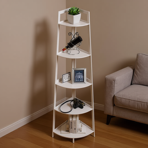 Estantería esquinera industrial de bambú WTZ de 70 pulgadas de alto y 5 niveles, librero para sala de estar, oficina en casa, estante de exhibición y almacenamiento - Product Image 2