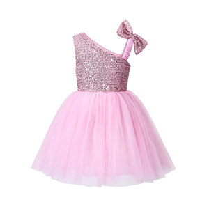 Groothandel Kinderen Een Schouder Meisjes Tutu Jurk <span class=keywords><strong>3</strong></span>-7 Jaar Lovertjes Strik Champagne Roze Effen Tule Frock Custom Peuter Feestjurken - Product Image 6