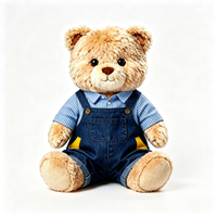 Ours en peluche personnalisé marron clair avec chemise à col et salopette en jean, jouet en peluche doux et moelleux