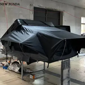 Remaco Tente de toit en aluminium pour 4 personnes Tente de toit triangulaire pour voiture Tente de toit à clapet Noir Gris Tente de toit à coque dure