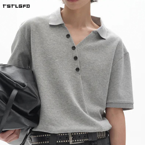 Polo de Algodón Grueso Gris para Hombre, Cierre de Botones Diagonal, Corte Recto, Estilo Minimalista, Prenda Urbana de Diseño - Product Image 5