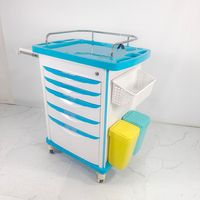 Nouveau design de mobilier hospitalier, chariot d'urgence médical jetable à 5 tiroirs avec verrouillage, capacité de charge de 200 kg, classe I, garantie 1 an