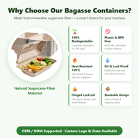 Boîte alimentaire à clapet en bagasse compostable à 3 compartiments, écologique, en canne à sucre, pour plats à emporter, avec couvercle articulé pour restaurant
