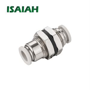 空気圧クイックコネクタ プラスチックボタン アルミニウム合金ボディ材質 プッシュインバルクヘッドエア継手 - Product Image 1