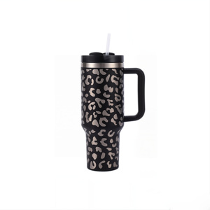 40oz stainless steel tumbler burgundy leopard print bpa-free <b>with</b> <b>straw</b> double-wall 40oz stainless steel tumbler - Product Image 3