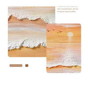 Peinture à l'huile peinte à la main, paysage de plage au lever du soleil, art moderne minimaliste, décoration murale sans cadre, effet visuel 3D, salon - Product Image 4