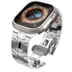 <span class=keywords><strong>Bracelet</strong></span> en acier inoxydable avec boucle papillon en métal <span class=keywords><strong>Bracelet</strong></span> de montre intelligente de luxe pour <span class=keywords><strong>Iwatch</strong></span> Series 6 7 8 Mens Wrist Band 41mm 49mm - Product Image 2