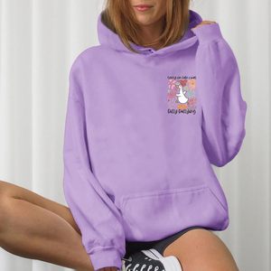 Sudadera con capucha divertida y linda para mujer, con estampado de flores y pato Kawaii, de forro polar, para uso casual. - Product Image 4