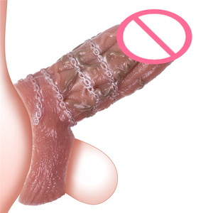 Silikon Vorhaut verdickter Herren Dildo mit Sperma Sicherungs ring TPE Adult <span class=keywords><strong>Use</strong></span> Bett Sexspielzeug Penis Kondom für tragbares Vergnügen - Product Image 1