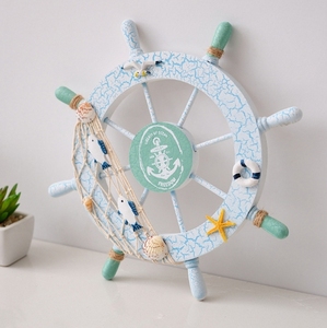 Mini ornement mural en bois MDF sculpté et gravé, forme de gouvernail méditerranéen, 28 cm - Product Image 5
