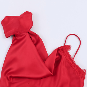 Débardeurs en satin pour femmes, couleur <span class=keywords><strong>rouge</strong></span>, design asymétrique, bordure en <span class=keywords><strong>dentelle</strong></span>, dos ajouré, soyeux, décontracté, mode estivale - Product Image 3