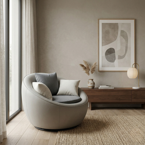 Fauteuil de loisirs de luxe Mikahome, style transitionnel, rembourré, en cuir PU, pivotant à 360°, inclinable, avec structure en fer et bois, pour hall d'hôtel - Product Image 4
