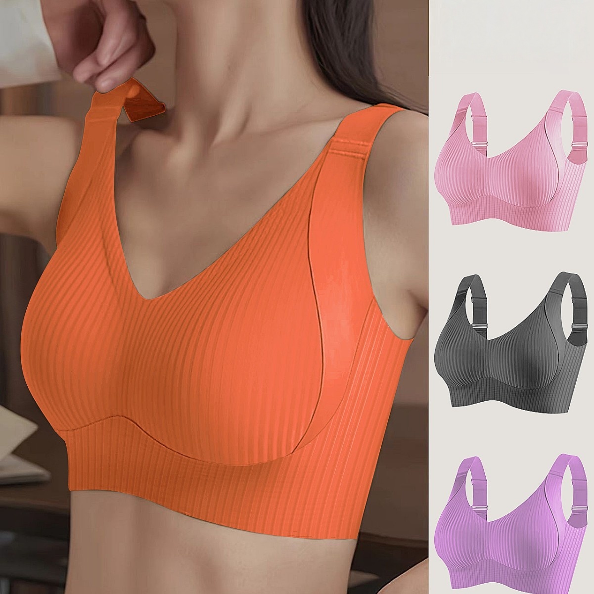 Women's Plus Size Push up Anti-sagging Sports Bra Adjustable Strap Wireless Underwear Sexy Breathable Seamless Bras