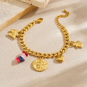 Fashion Charm Bracelet Gold Tone Chain With Butterfly Heart Rose Pendant Colorful Beads Unisex Jewelry Gift - Product Image 2
