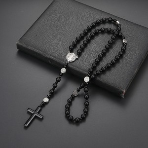 Nuova pietra vulcanica nera pietra Gallstone Alt san benedetto cattolico religioso maschile originale pietra croce <span class=keywords><strong>rosario</strong></span> <span class=keywords><strong>collana</strong></span> - Product Image 5